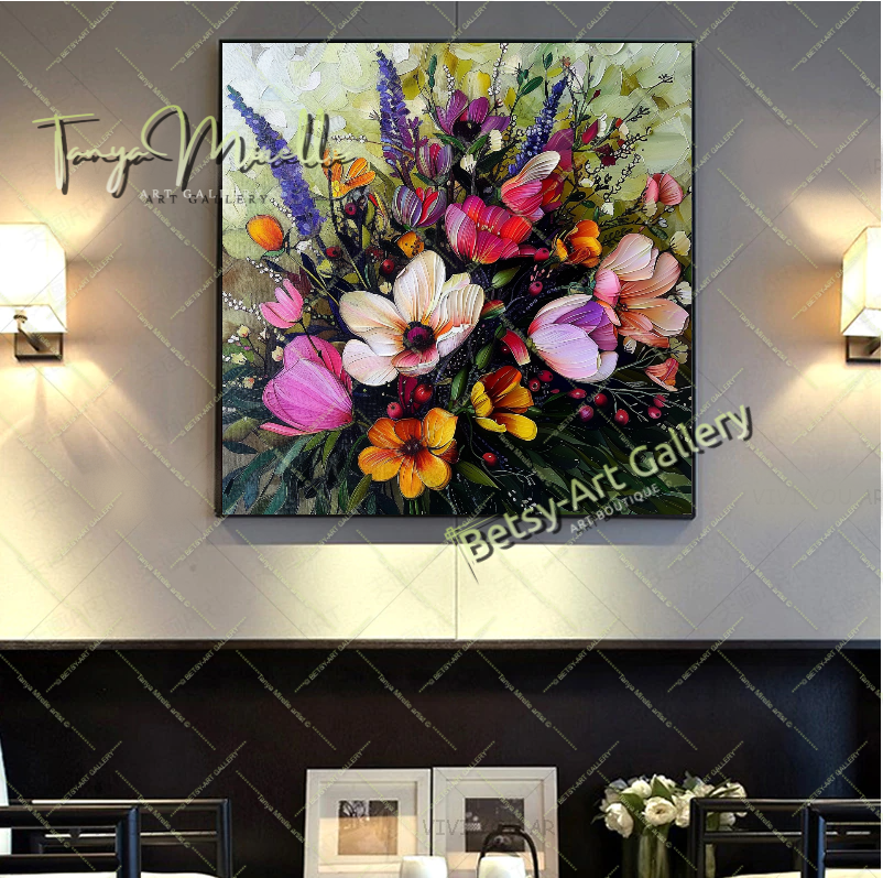 Spring Bloom Floral Canvas Wall Art, Contemporary Flower Print