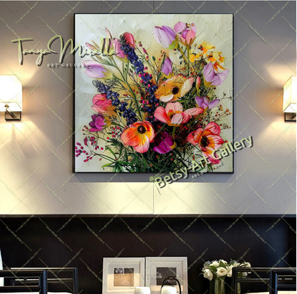 Garden Blossom Canvas Art Print, Colorful Botanical Artwork