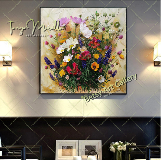 Garden Blossom Canvas Art Print, Colorful Botanical Artwork