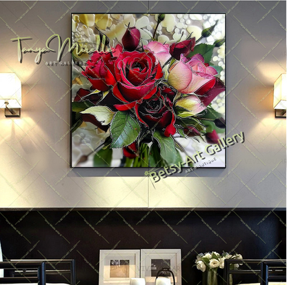 Luxury Floral Artwork on Canvas, Botanical Wall Decor for Living Spaces