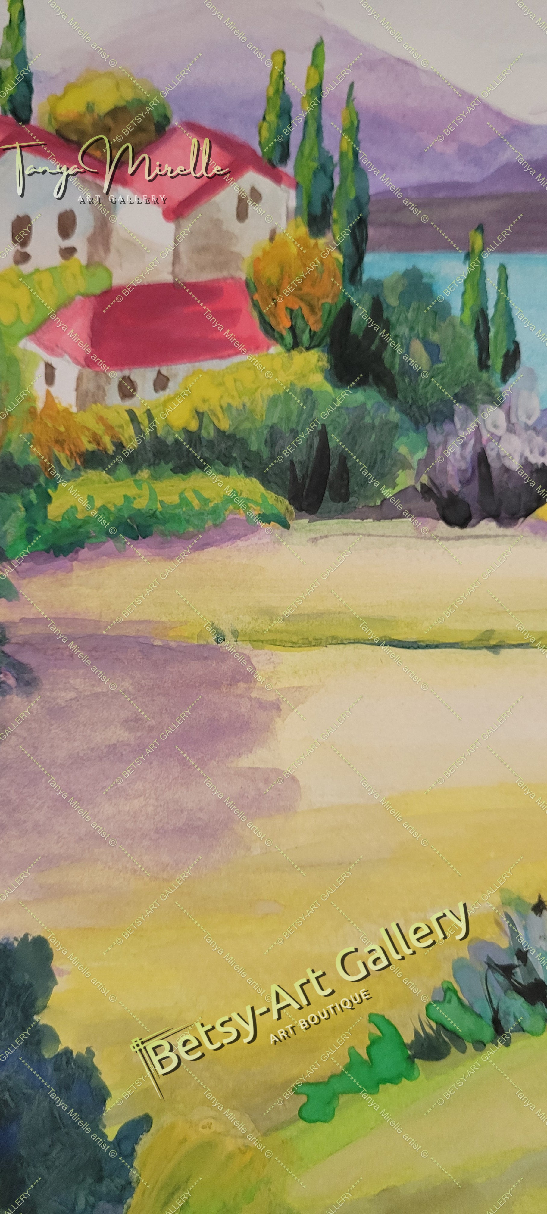 Vibrant Mediterranean Landscape Watercolor Painting, No Frame abstract expressionism art print birthday gift blooming garden art botanical print colorful painting floral art floral painting garden painting gift for mom mediterranean art modern art modern wall art nature painting paper painting small painting wall art home decor watercolor floral watercolor flowers watercolor landscape watercolor painting