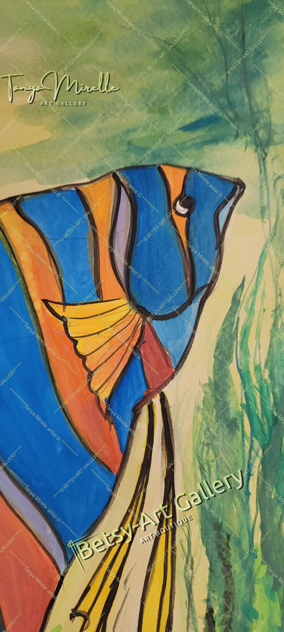 Vibrant Caribbean Fish Watercolor Painting - Tropical Wall Art No Frame abstract expressionism birthday gift Caribbean fish colorful painting fish painting marine life modern wall art nautical art ocean decor paper painting sea life painting small painting tropical art vibrant fish art wall art home decor watercolor art watercolor fish watercolor painting watercolor sea art
