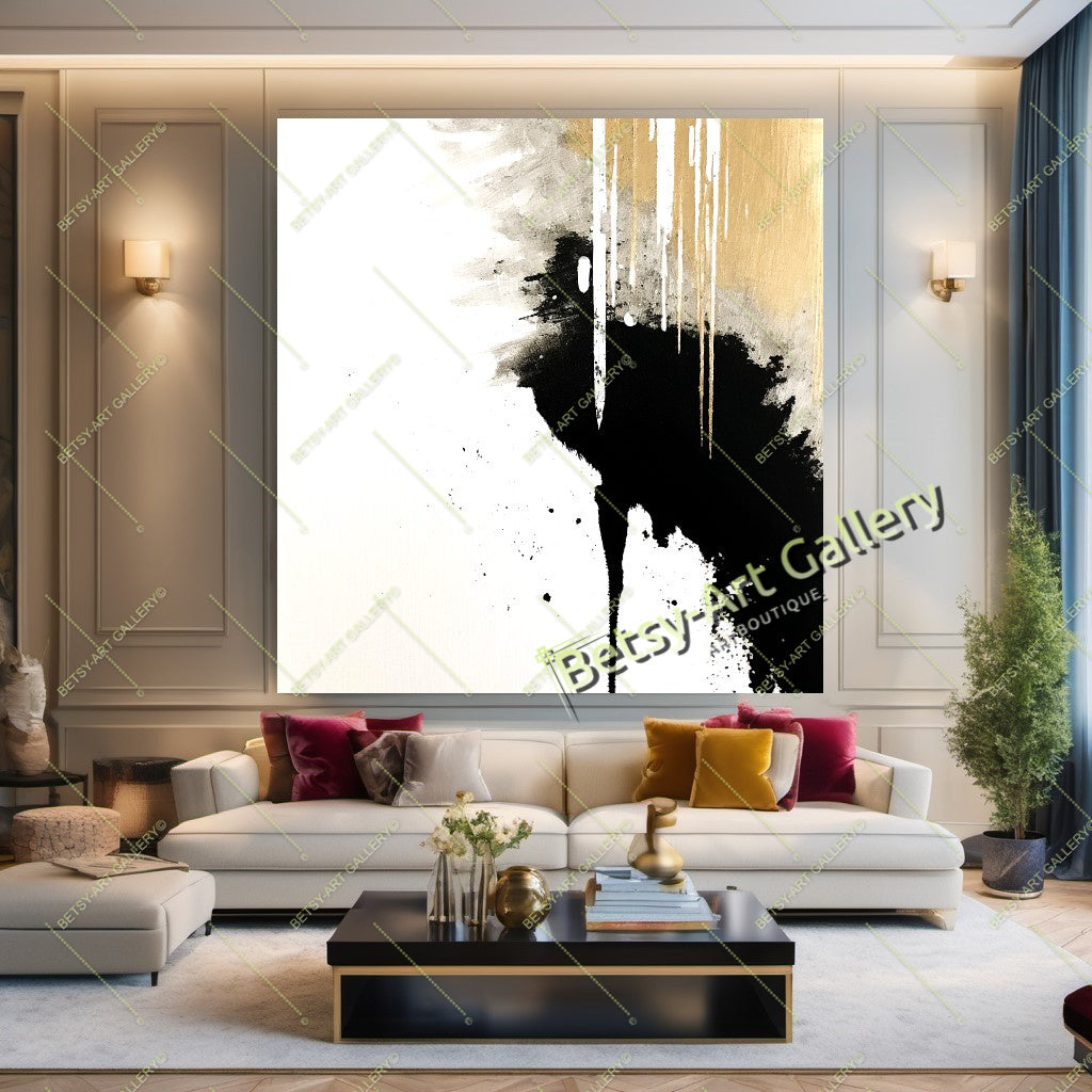 Gold White Abstract Canvas Print - Elegant Colorful Wall Art