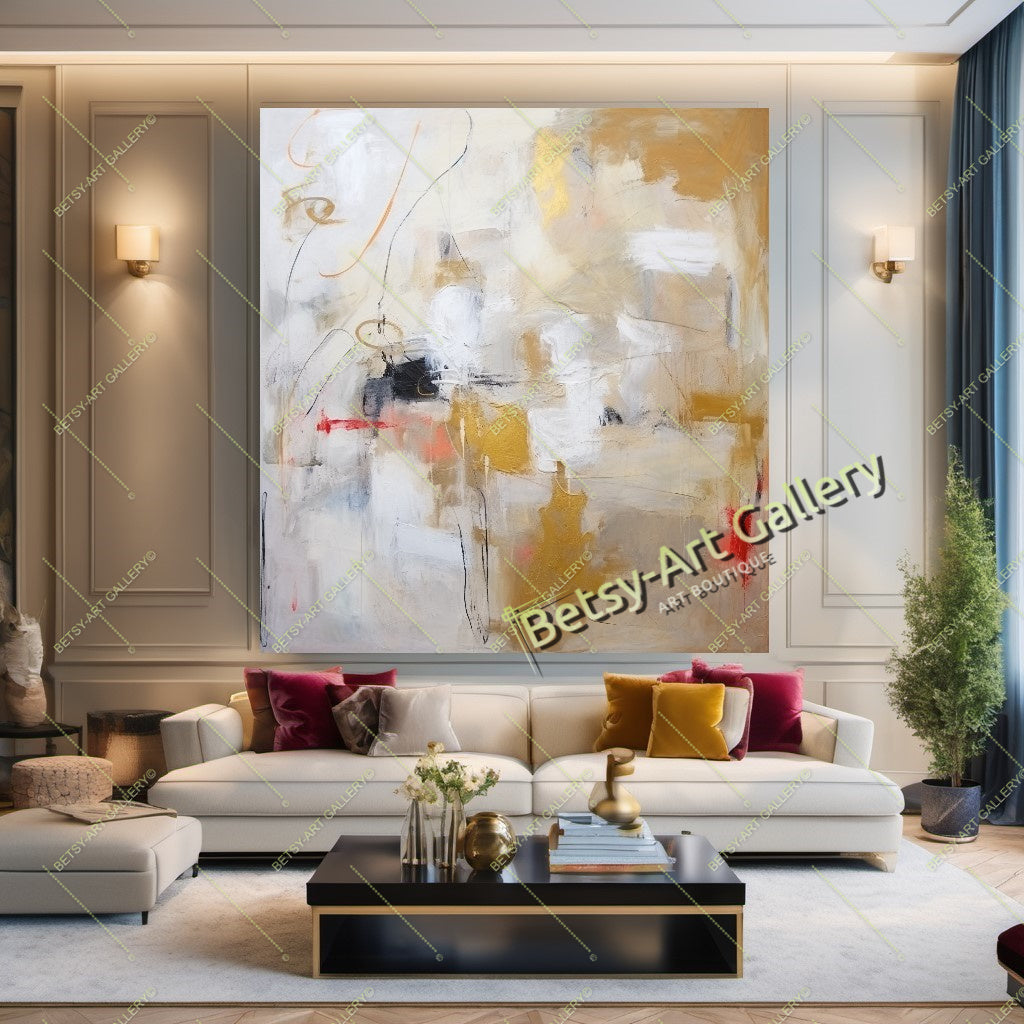 Gold White Abstract Canvas Print - Elegant Colorful Wall Art
