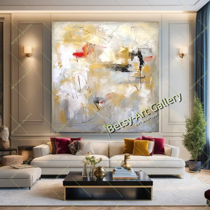Gold White Abstract Canvas Print - Elegant Colorful Wall Art