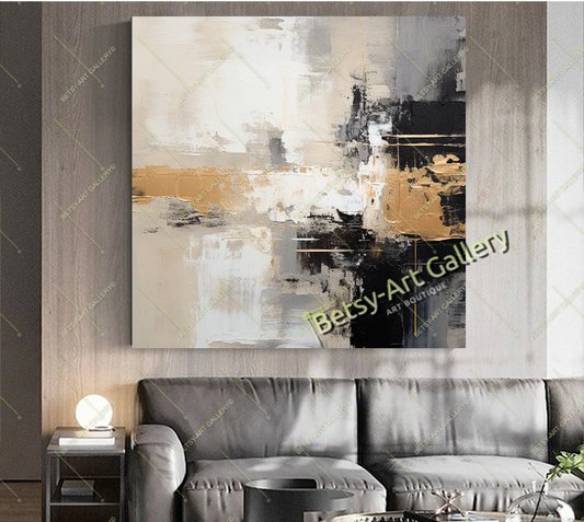Black Gold Abstract Canvas Print - Elegant Colorful Wall Art