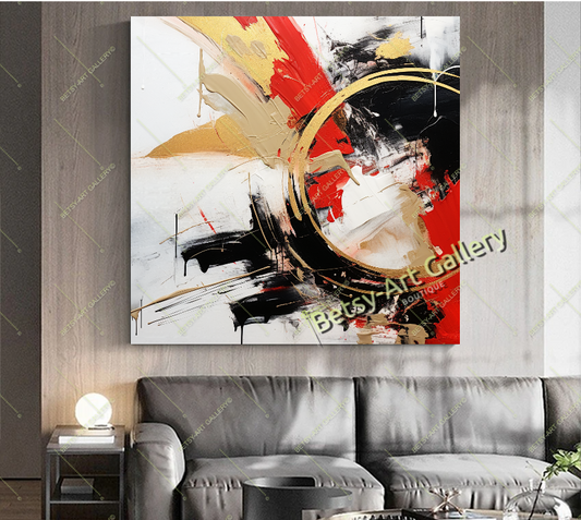 Red Gold Abstract Canvas Print - Elegant Colorful Wall Art