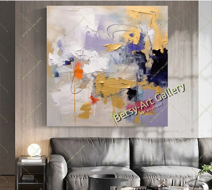 Purple Gold Abstract Canvas Print - Elegant Colorful Wall Art