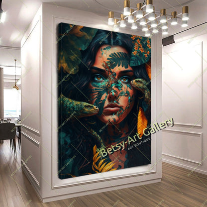 Jungle Woman Butterfly Canvas Print, Fantasy Exotic Decor