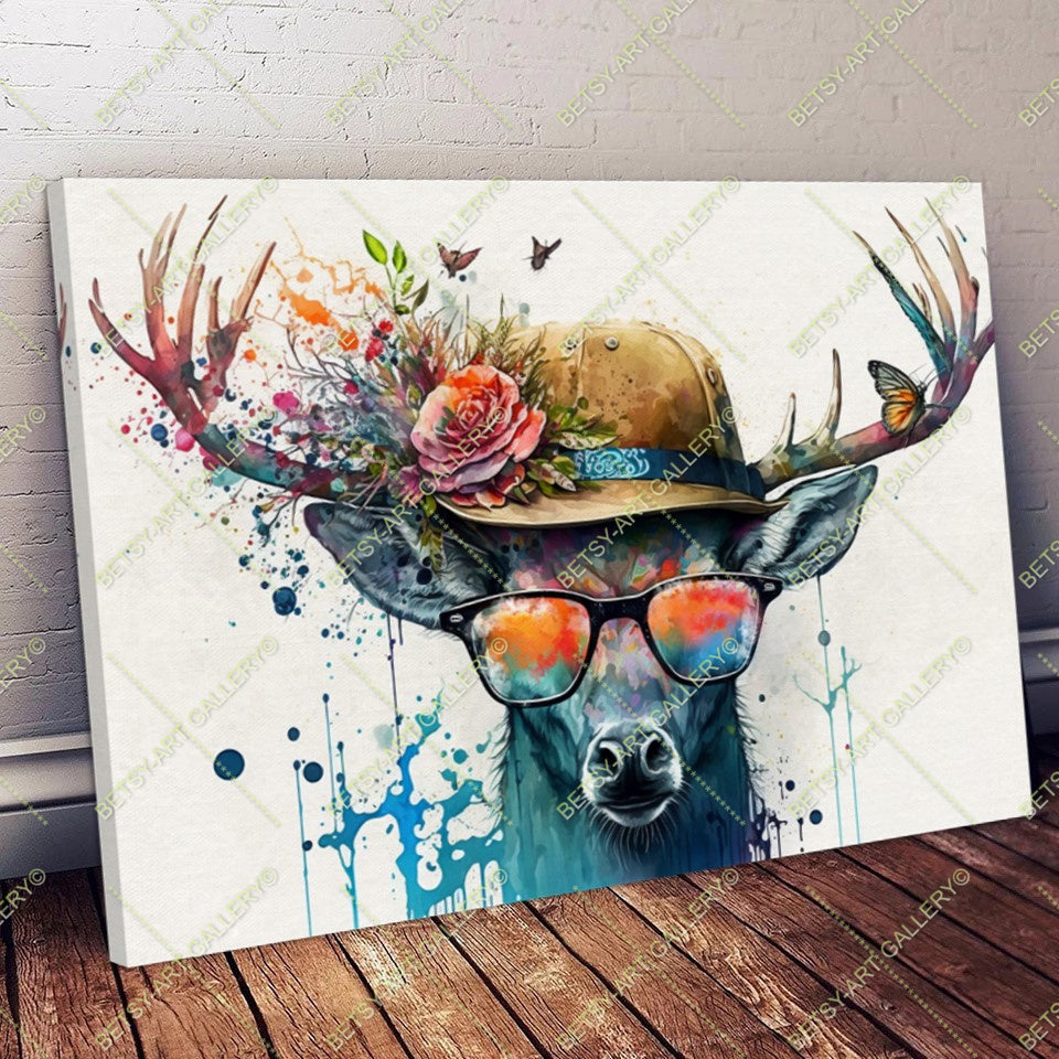 Floral Family Deers Canvas - Color Splash Animal Print