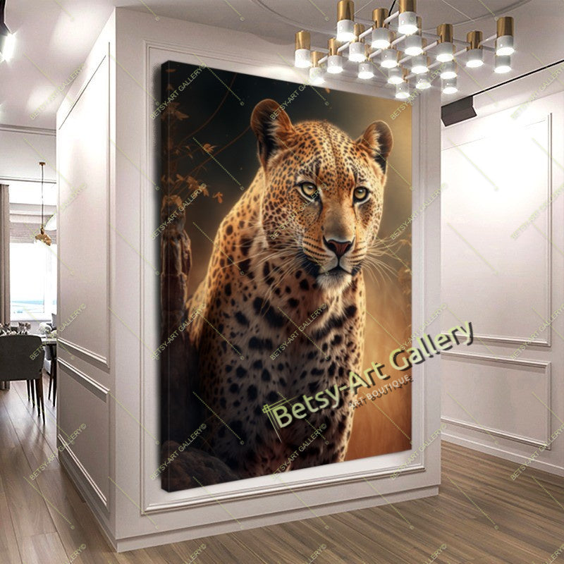 Jungle Puma and Leopard Canvas Print, Wild Cats Wall Art