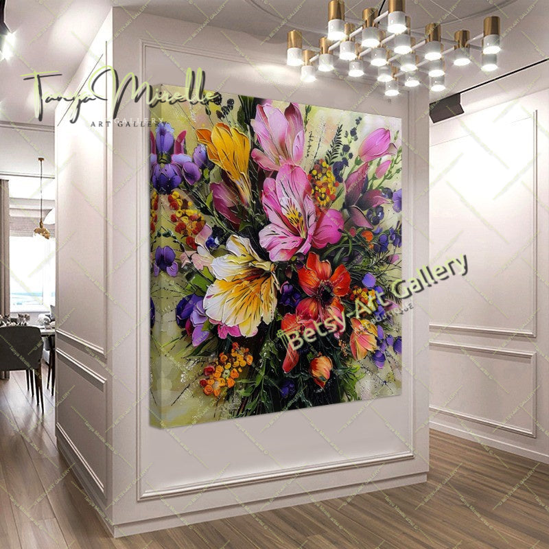 Garden Blossom Canvas Art Print, Colorful Botanical Artwork