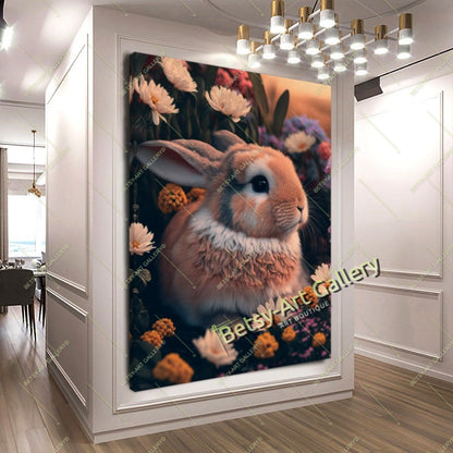 Floral Rabbit Canvas Print, Bunny Wall Art