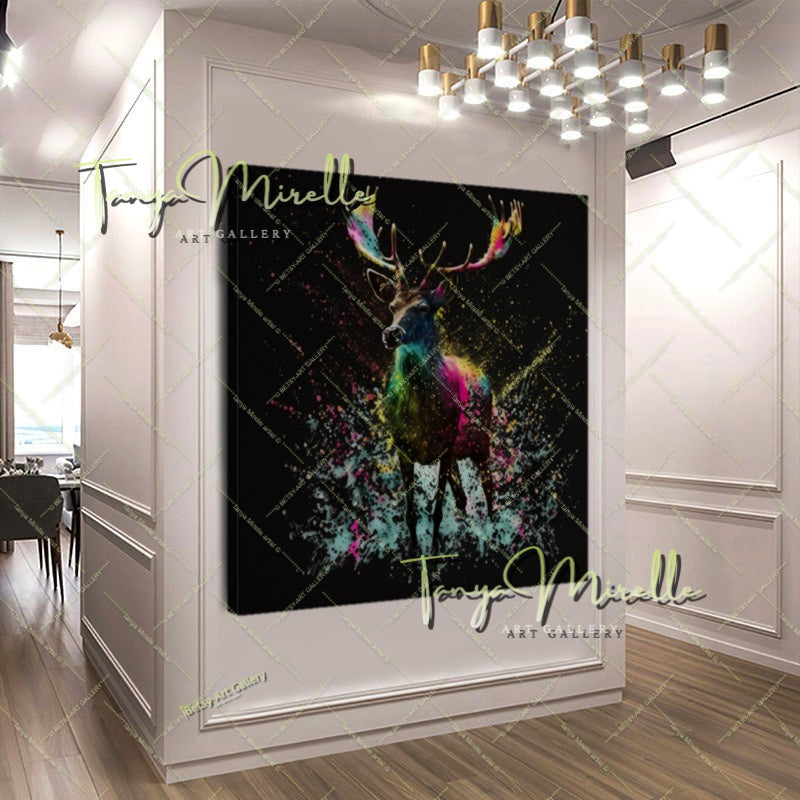 Colorful Deer Print on Canvas – Modern Wildlife Wall Art