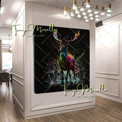 Colorful Deer Print on Canvas – Modern Wildlife Wall Art