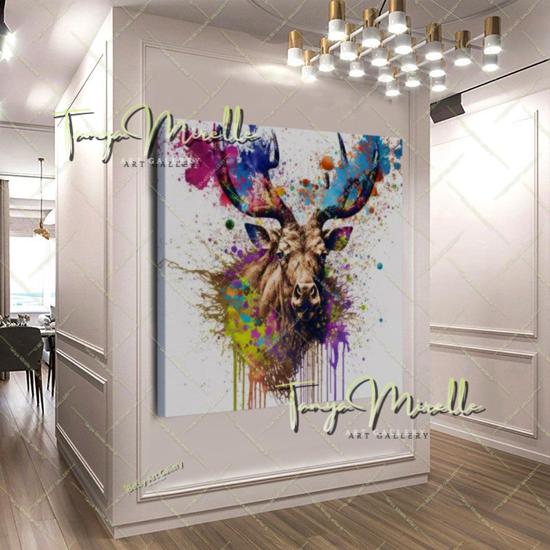 Colorful Deer Print on Canvas – Modern Wildlife Wall Art