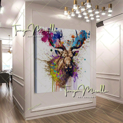Colorful Deer Print on Canvas – Modern Wildlife Wall Art