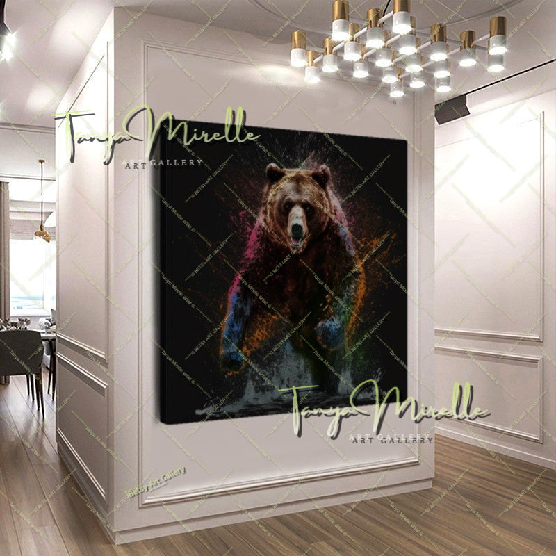Brown Bear Art Print on Canvas – Modern Colorful Wildlife Wall Art