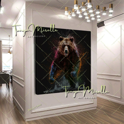 Brown Bear Art Print on Canvas – Modern Colorful Wildlife Wall Art