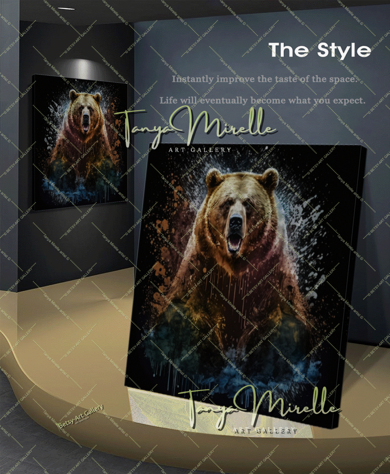 Brown Bear Art Print on Canvas – Modern Colorful Wildlife Wall Art