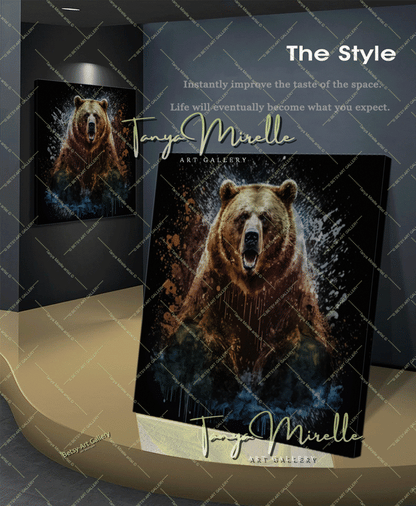 Brown Bear Art Print on Canvas – Modern Colorful Wildlife Wall Art