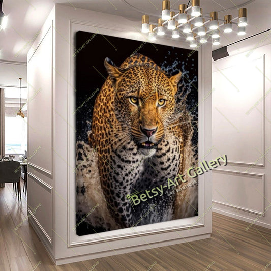 Jungle Puma and Leopard Canvas Print, Wild Cats Wall Art