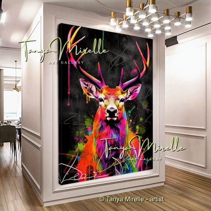 Vivid Graffiti Deer Canvas – Colorful Animal Print