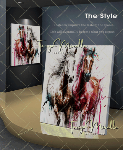 Running Horses Art Print on Canvas – Modern Wild Horse Wall Art