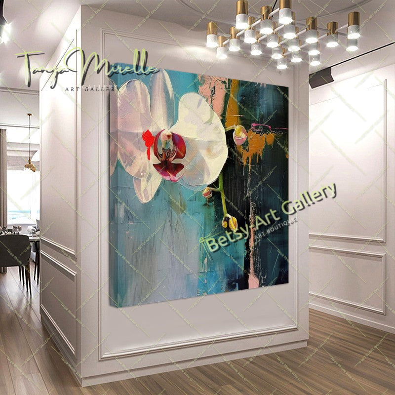 White Orchid Bloom Wall Art Print, Pastel Botanical Art