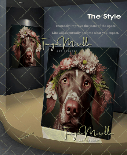 Floral Dog Canvas Print –  Modern Animal Wall Art
