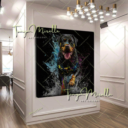 Floral Dog Canvas Print –  Modern Animal Wall Art