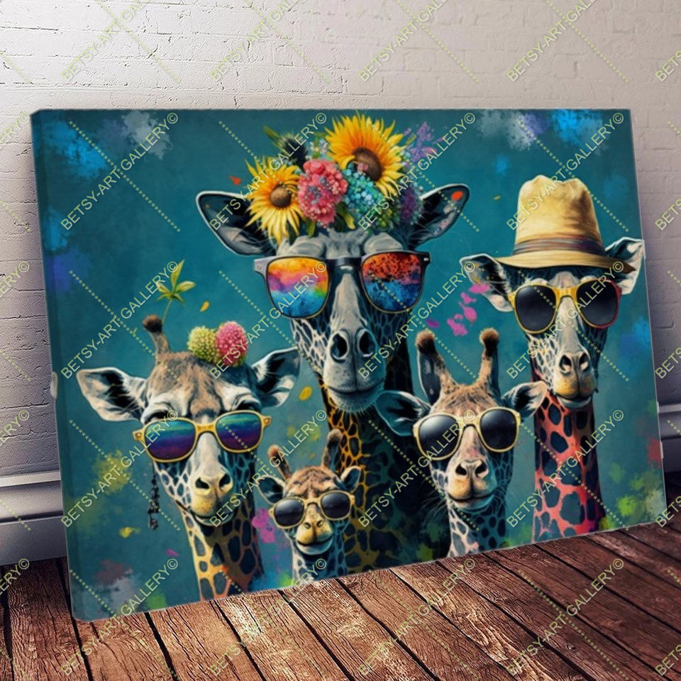 Floral Family Elephants Giraffes Canvas - Color Splash Animal Print