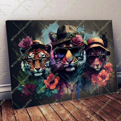Floral Tiger Graffiti Print – Modern Colorful Animal Canvas