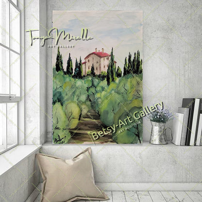 Original Watercolor Painting Olive Garden Wall Art, No Frame abstract expressionism art print birthday gift blooming garden art botanical print garden painting gift for mom mediterranean art modern art modern wall art nature painting olive garder art paper painting small painting wall art home decor watercolor landscape watercolor painting