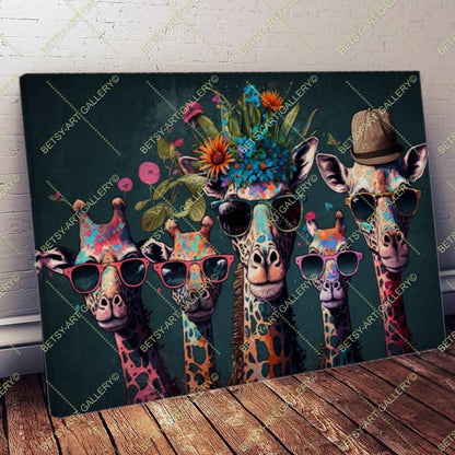 Floral Family Giraffes Canvas - Color Splash Animal Print