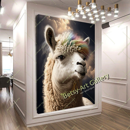 White Llama Canvas Print, Modern Animal Wall Art