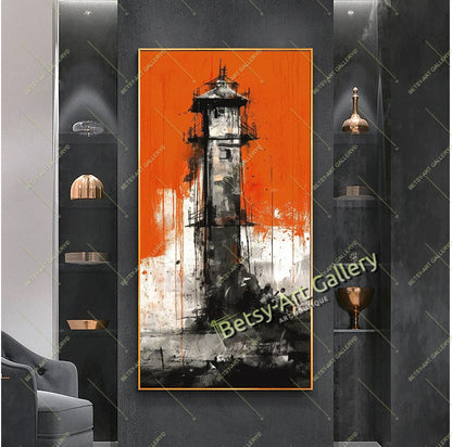 Modern Lighthouse Canvas Print, Coastal Wall Art
