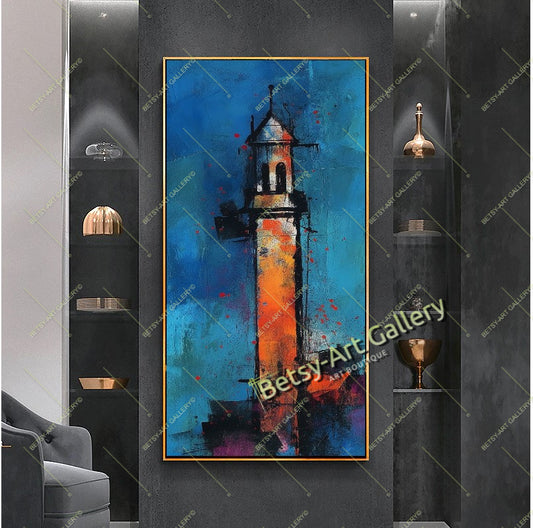 Modern Lighthouse Canvas Print, Coastal Wall Art