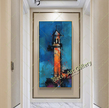 Modern Lighthouse Canvas Print, Coastal Wall Art