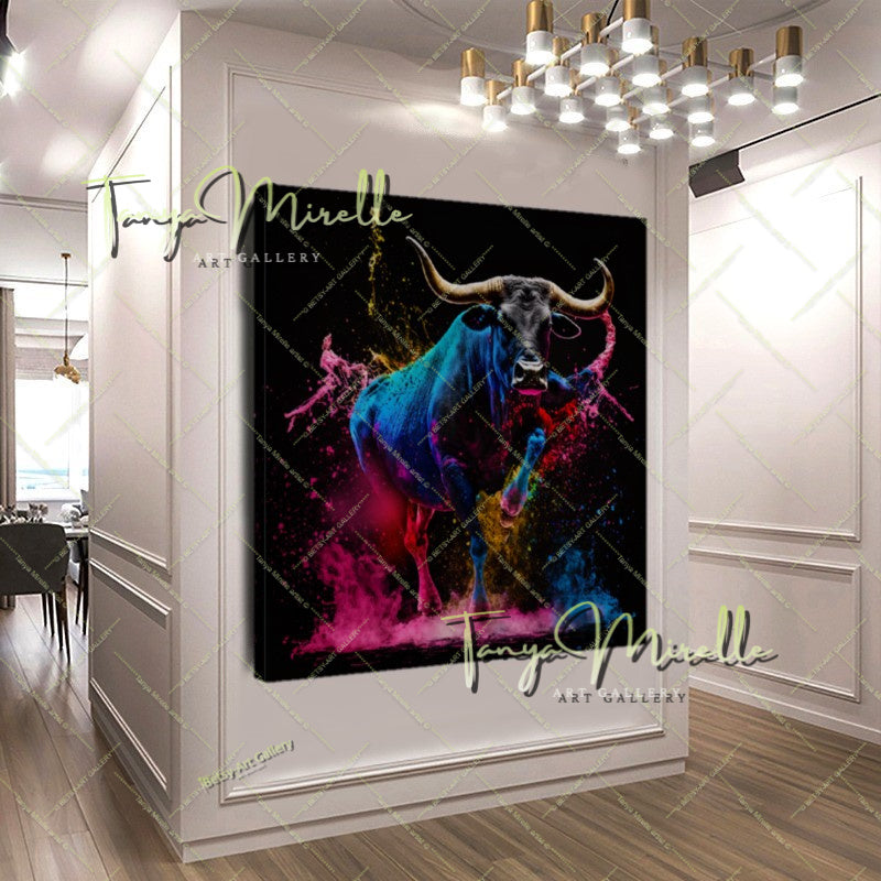 Colorful Bull Painting – Contemporary Wildlife Canvas Print