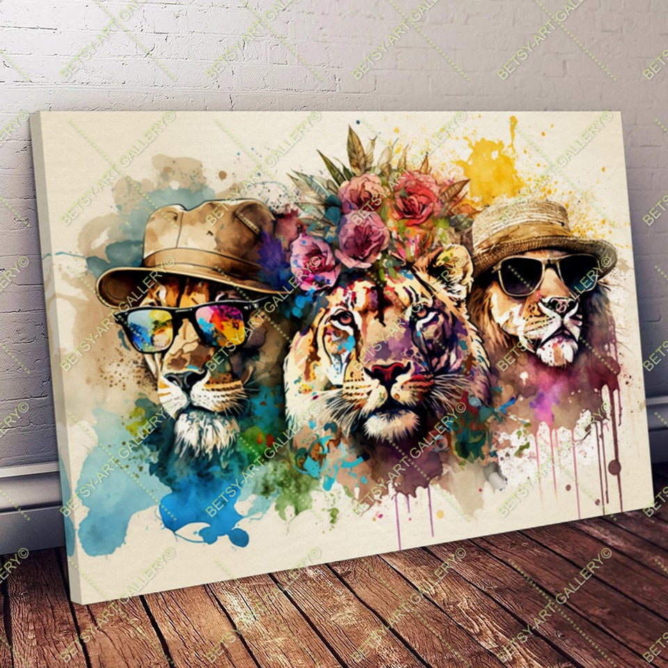Floral Lion Graffiti Print – Modern Colorful Animal Canvas
