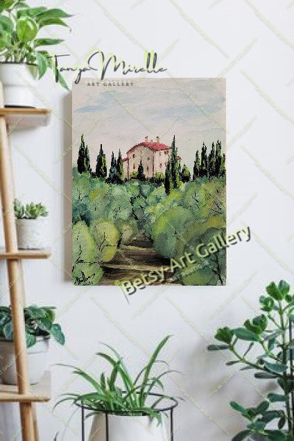 Original Watercolor Painting Olive Garden Wall Art, No Frame abstract expressionism art print birthday gift blooming garden art botanical print garden painting gift for mom mediterranean art modern art modern wall art nature painting olive garder art paper painting small painting wall art home decor watercolor landscape watercolor painting