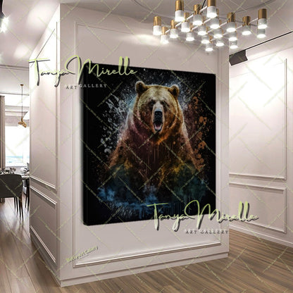 Brown Bear Art Print on Canvas – Modern Colorful Wildlife Wall Art