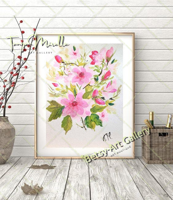 Watercolor Spring Flowers Painting, Botanical Wall Art No Frame abstract expressionism art print birthday gift blooming garden art botanical print colorful painting floral art floral painting garden painting gift for mom mediterranean art modern art modern wall art nature painting paper painting small painting wall art home decor watercolor floral watercolor flowers watercolor landscape watercolor painting