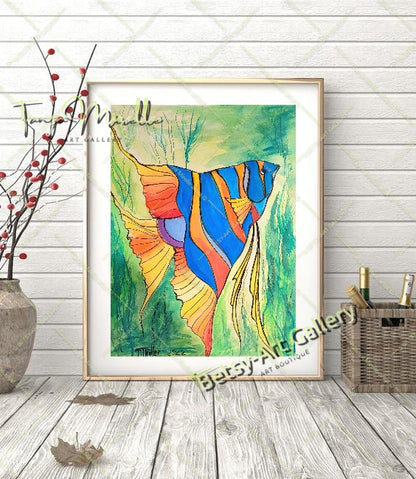 Vibrant Caribbean Fish Watercolor Painting - Tropical Wall Art No Frame abstract expressionism birthday gift Caribbean fish colorful painting fish painting marine life modern wall art nautical art ocean decor paper painting sea life painting small painting tropical art vibrant fish art wall art home decor watercolor art watercolor fish watercolor painting watercolor sea art