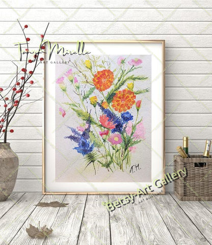 Watercolor Painting Flowers of Mediterranean, Botanical Wall Art No Frame abstract expressionism art print birthday gift blooming garden art botanical print colorful painting floral art floral painting garden painting gift for mom mediterranean art modern art modern wall art nature painting paper painting small painting wall art home decor watercolor floral watercolor flowers watercolor landscape watercolor painting wildflowers painting