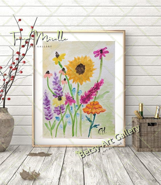 Original Watercolor Floral Painting Botanical Wall Art #1, No Frame abstract expressionism art print birthday gift blooming garden art botanical print colorful painting floral art floral painting garden painting gift for mom mediterranean art modern art modern wall art nature painting paper painting small painting wall art home decor watercolor floral watercolor flowers watercolor landscape watercolor painting