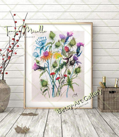 Watercolor Wildflowers Painting, Botanical Wall Art #2 No Frame abstract expressionism art print birthday gift blooming garden art botanical print colorful painting floral art floral painting garden painting gift for mom mediterranean art modern art modern wall art nature painting paper painting small painting wall art home decor watercolor floral watercolor flowers watercolor landscape watercolor painting