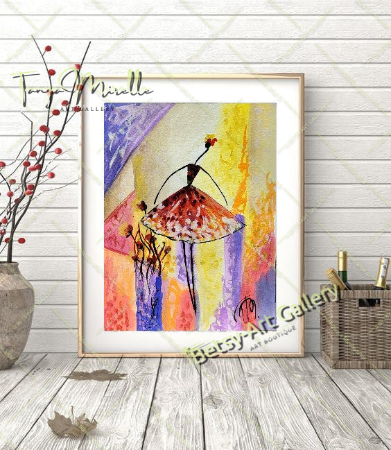 Elegant Watercolor Ballet Painting, Ballerina Dance Art No Frame abstract expressionism art for girls Ballerina Dance ballerina print ballet decor ballet painting birthday gift colorful painting dance wall art dancer illustration elegant art gift for mom modern art modern wall art paper painting small painting wall art home decor watercolor art watercolor painting