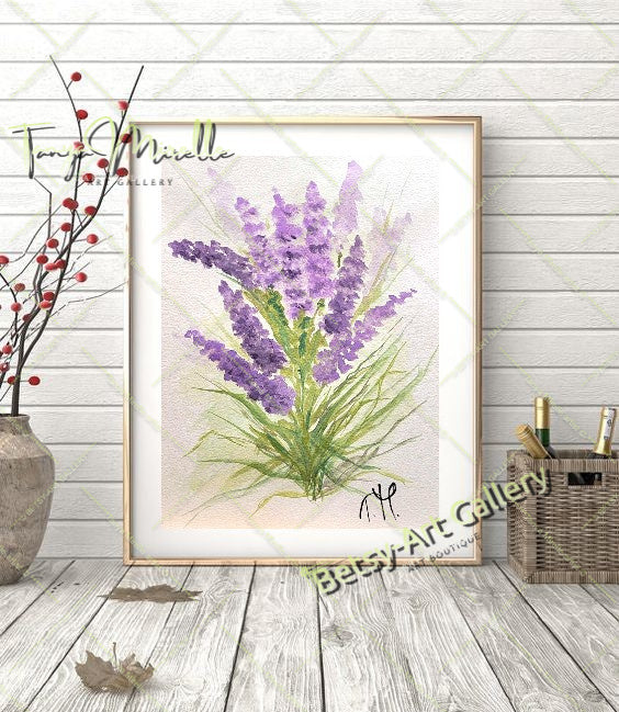 Watercolor Lavender Painting, Botanical Wall Art No Frame abstract expressionism art print birthday gift blooming garden art botanical print colorful painting floral art floral painting garden painting gift for mom lavender painting mediterranean art modern art modern wall art nature painting paper painting small painting wall art home decor watercolor floral watercolor flowers watercolor landscape watercolor painting wildflowers painting